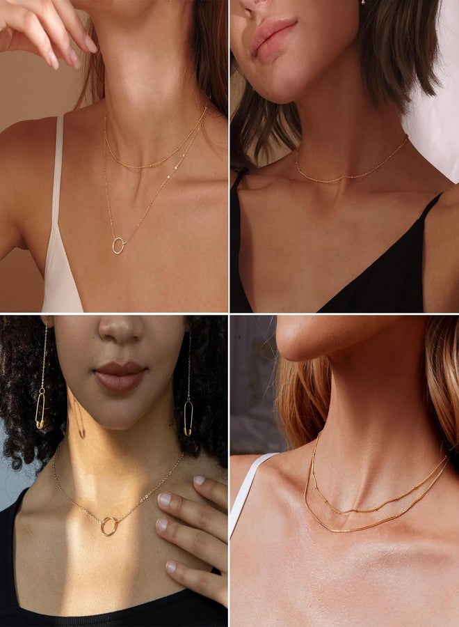 Partm Layered Gold Choker Necklace for Women Stackable Stacked Stacking Layering 14K Gold Plated Cute Dainty Round Circle Charm Small Beaded Satellite Chain Box Chain Choker Necklace for Girls - Image 4